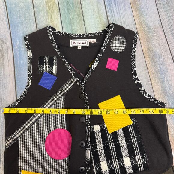 Vintage 90’s Vest Neon Retro Cotton Small Bechamel Patchwork Geometric Shapes - Picture 9 of 9